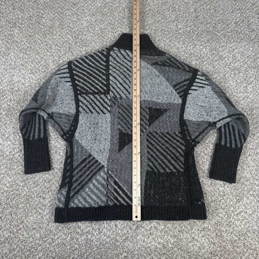 prAna Sweater Womens XS/S Gray Black Geometric Open Front Cardigan Mock Neck - Picture 12 of 14
